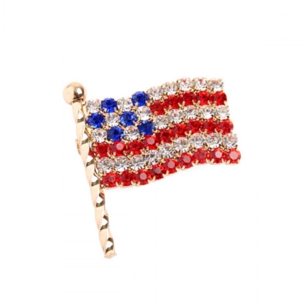 American Flag Rhinestone Gold  Brooch Pin!
